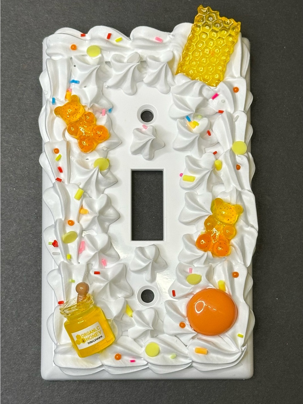 Decorative White Switch Plate Cover with Yellow Honey Accents